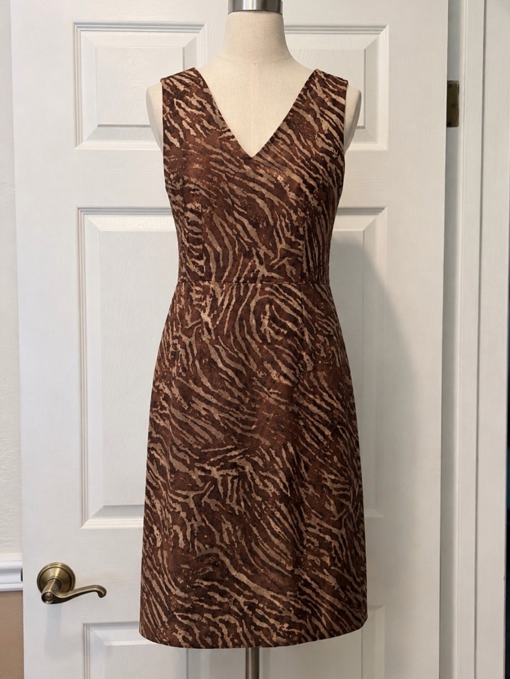 Banana Republic Sleeveless Zebra print V neck Sheath Dress